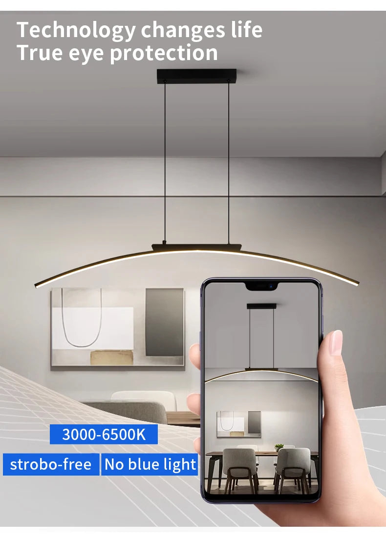 Contemporary Dining Room Pendant Light Sleek LED Arc Hanging Lamp Adjustable Brightness Energy Efficient Ideal for Kitchen Resta