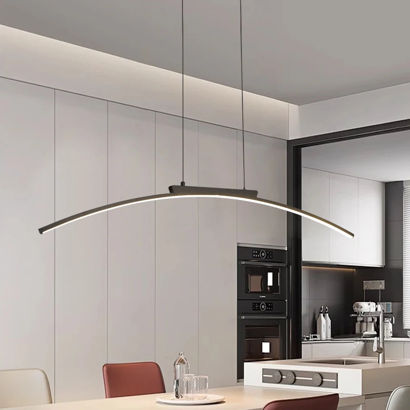 Contemporary Dining Room Pendant Light Sleek LED Arc Hanging Lamp Adjustable Brightness Energy Efficient Ideal for Kitchen Resta