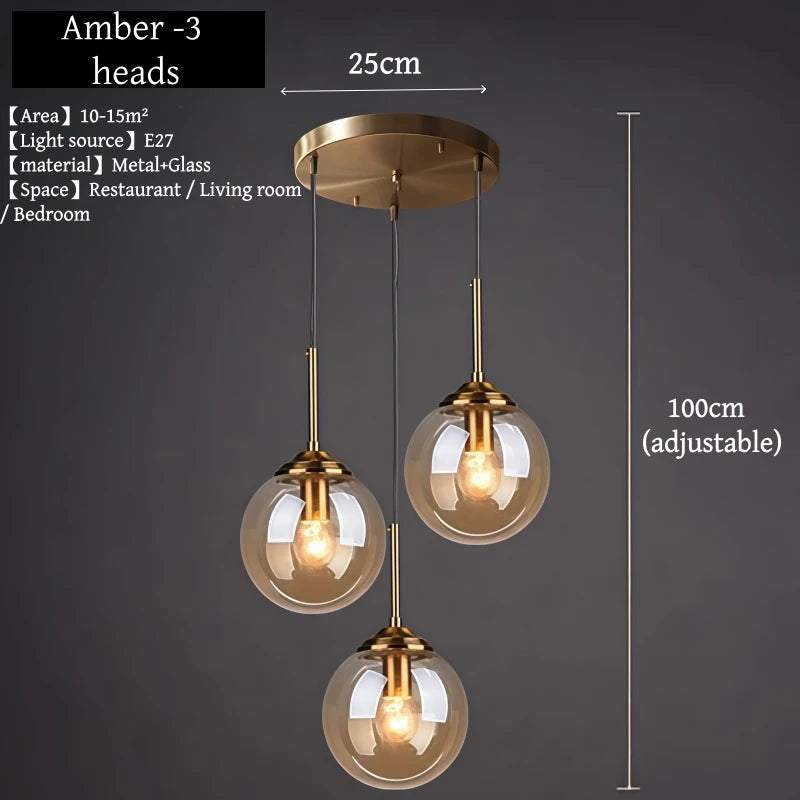 Modern Luxury Metal Chandelier Nordic Creative LED Glass Pendant Lamp Living Room Dining Room Bedside Simple Small Hanging Lamp
