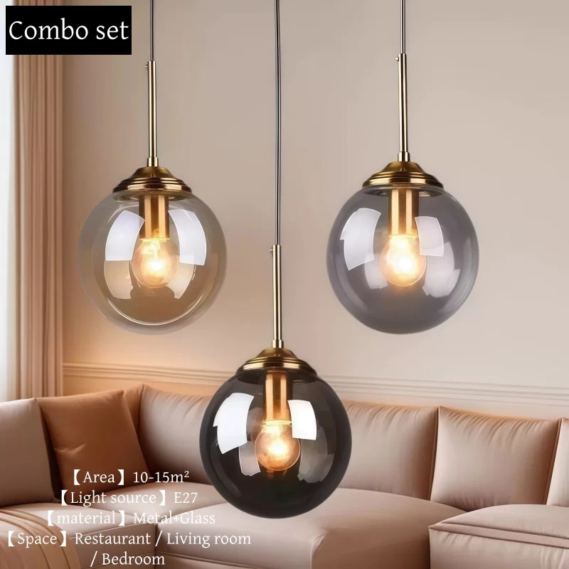 Modern Luxury Metal Chandelier Nordic Creative LED Glass Pendant Lamp Living Room Dining Room Bedside Simple Small Hanging Lamp