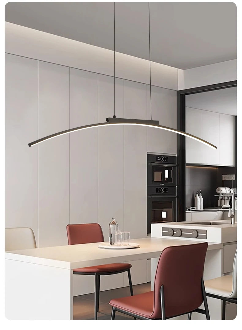Contemporary Dining Room Pendant Light Sleek LED Arc Hanging Lamp Adjustable Brightness Energy Efficient Ideal for Kitchen Resta