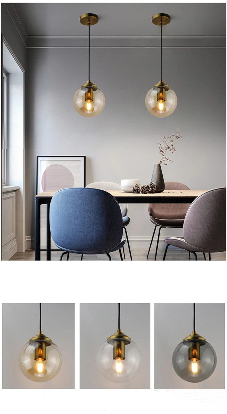 Modern Luxury Metal Chandelier Nordic Creative LED Glass Pendant Lamp Living Room Dining Room Bedside Simple Small Hanging Lamp