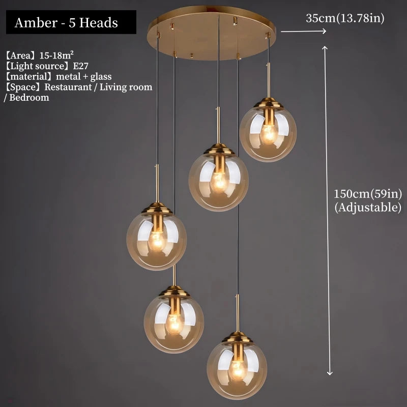 Modern Luxury Metal Chandelier Nordic Creative LED Glass Pendant Lamp Living Room Dining Room Bedside Simple Small Hanging Lamp