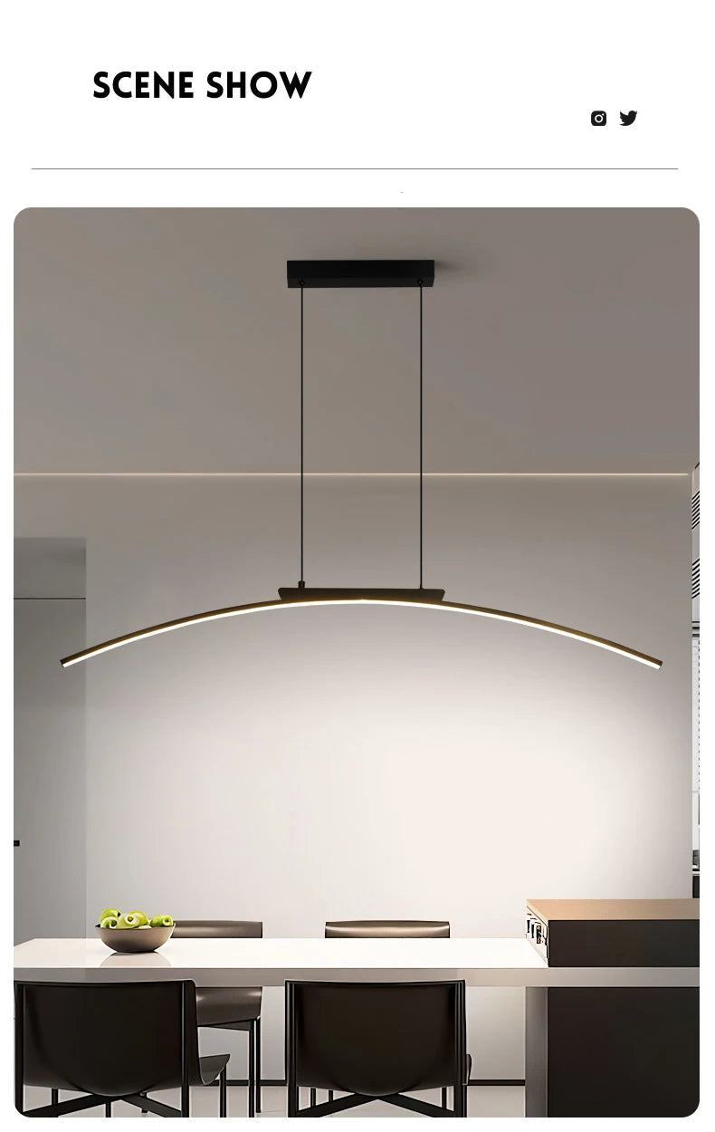 Contemporary Dining Room Pendant Light Sleek LED Arc Hanging Lamp Adjustable Brightness Energy Efficient Ideal for Kitchen Resta