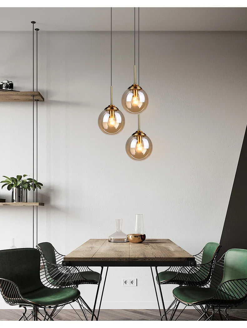 Modern Luxury Metal Chandelier Nordic Creative LED Glass Pendant Lamp Living Room Dining Room Bedside Simple Small Hanging Lamp